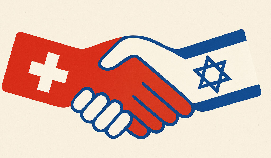 Illustration wie Schweiz und Israel sich die Hand geben