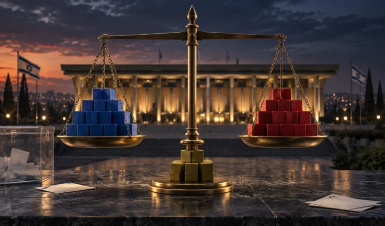 Symbolbild zu den Knesset-Wahlen 2026: Eine Waage symbolisiert das politische Patt und die entscheidende Rolle der arabischen Parteien bei der Regierungsbildung.