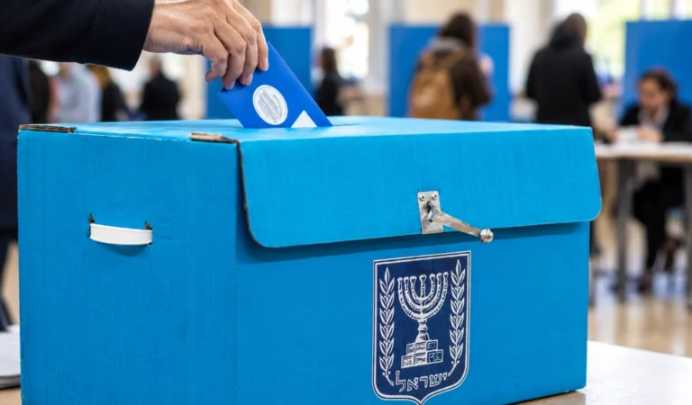 Eine israelische Wahlurne in einem Wahllokal steht für die bevorstehende Entscheidung über Israels politische Zukunft.